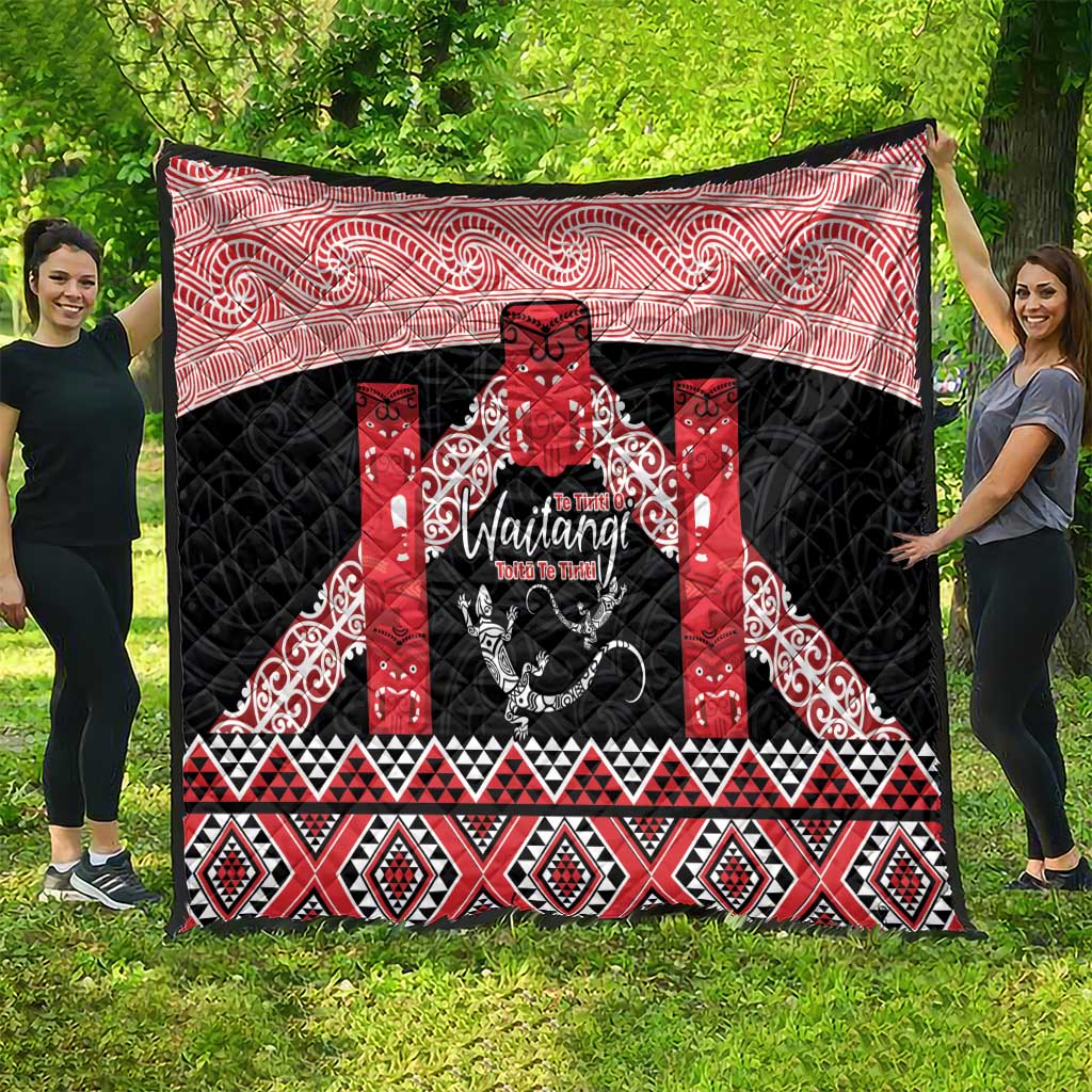 Toitu Te Tiriti O Waitangi Quilt Maori Wharenui With Taniko Motifs LT14 - Polynesian Pride