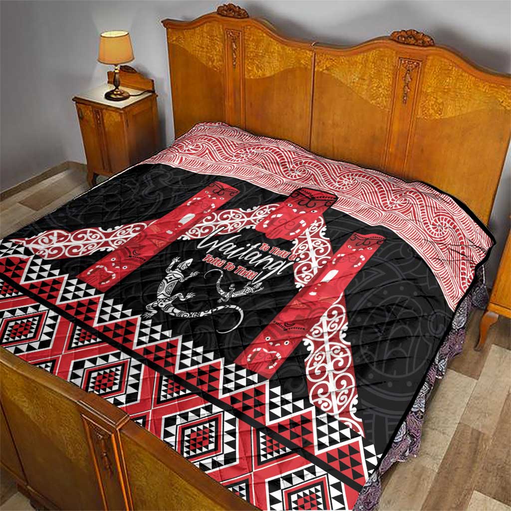 Toitu Te Tiriti O Waitangi Quilt Maori Wharenui With Taniko Motifs LT14 - Polynesian Pride
