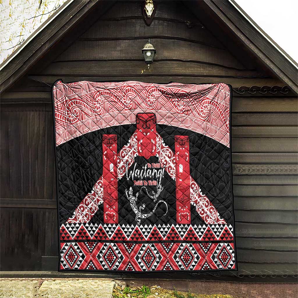 Toitu Te Tiriti O Waitangi Quilt Maori Wharenui With Taniko Motifs LT14 - Polynesian Pride
