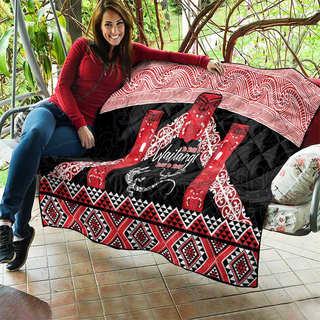 Toitu Te Tiriti O Waitangi Quilt Maori Wharenui With Taniko Motifs LT14 - Polynesian Pride