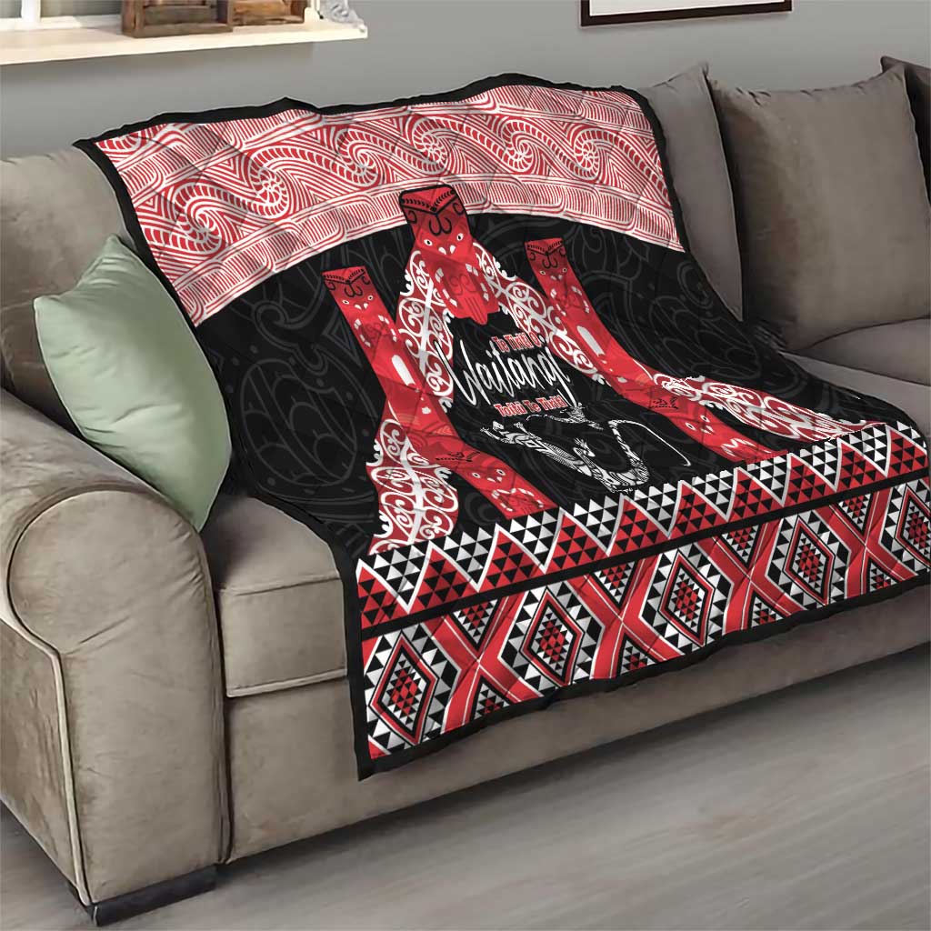 Toitu Te Tiriti O Waitangi Quilt Maori Wharenui With Taniko Motifs LT14 - Polynesian Pride