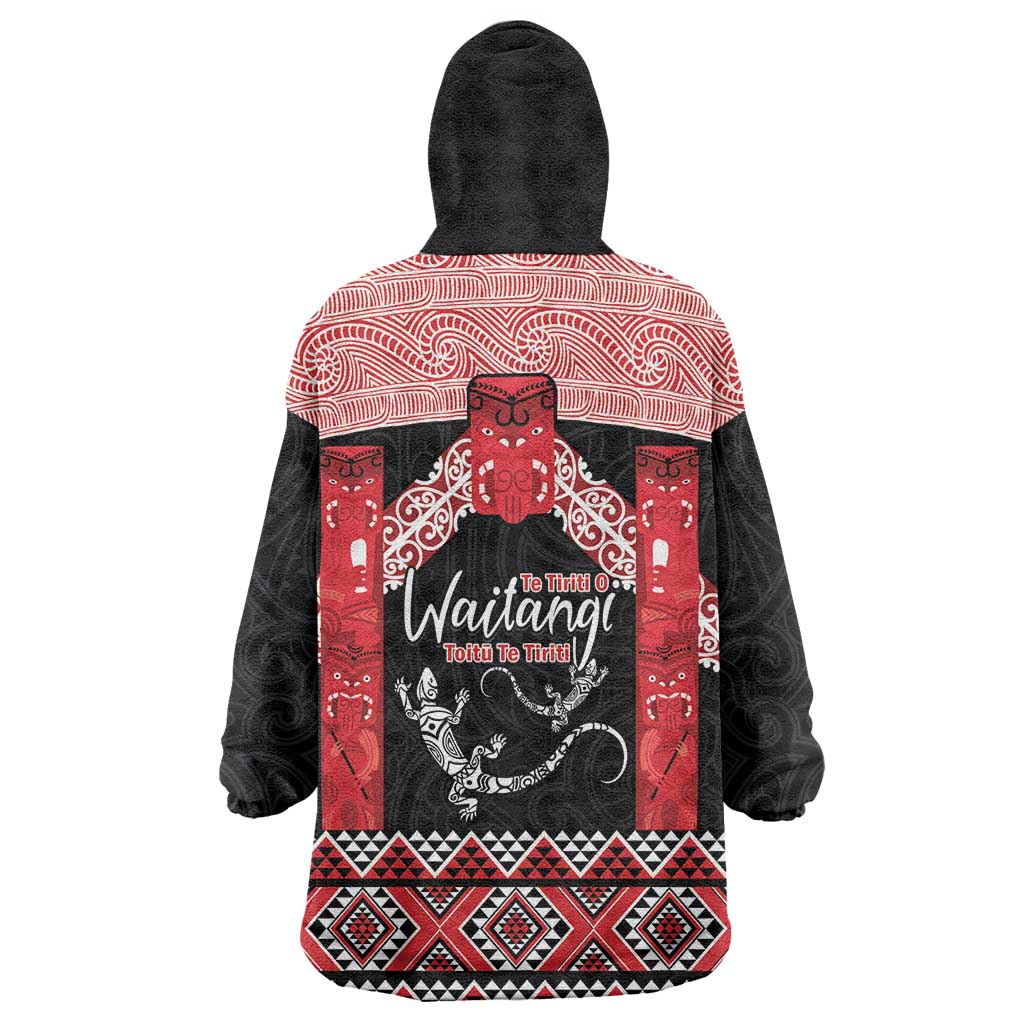 Toitu Te Tiriti O Waitangi Wearable Blanket Hoodie Maori Wharenui With Taniko Motifs LT14 - Polynesian Pride