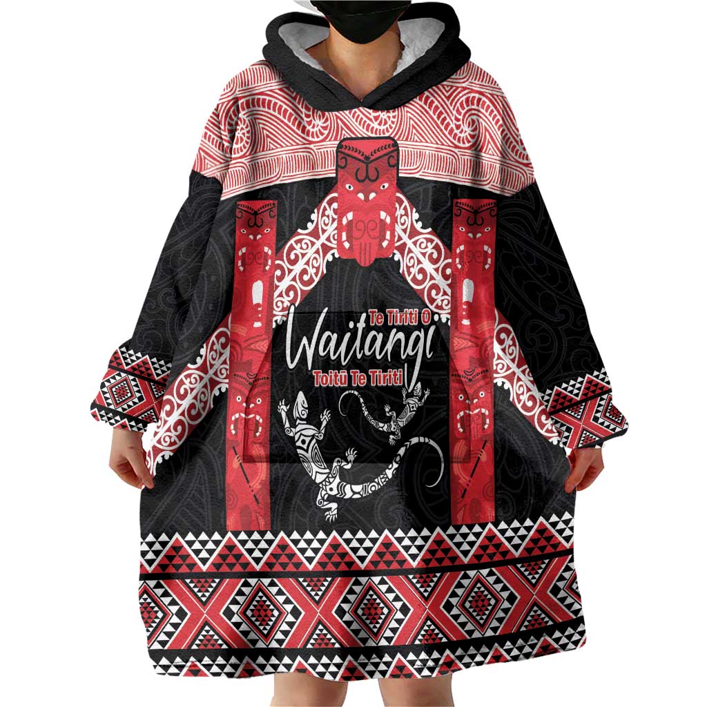 Toitu Te Tiriti O Waitangi Wearable Blanket Hoodie Maori Wharenui With Taniko Motifs LT14 - Polynesian Pride