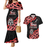 New Zealand 1840 Waitangi Day Couples Matching Mermaid Dress and Hawaiian Shirt Aotearoa Haka Mask - Red Version LT14 Red - Polynesian Pride