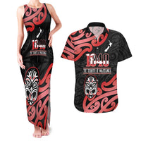 New Zealand 1840 Waitangi Day Couples Matching Tank Maxi Dress and Hawaiian Shirt Aotearoa Haka Mask - Red Version LT14 Red - Polynesian Pride