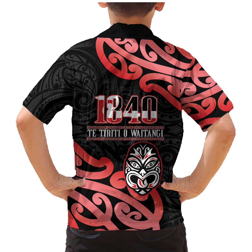 New Zealand 1840 Waitangi Day Family Matching Mermaid Dress and Hawaiian Shirt Aotearoa Haka Mask - Red Version LT14 - Polynesian Pride