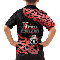 New Zealand 1840 Waitangi Day Family Matching Off Shoulder Short Dress and Hawaiian Shirt Aotearoa Haka Mask - Red Version LT14 - Polynesian Pride