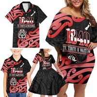 New Zealand 1840 Waitangi Day Family Matching Off Shoulder Short Dress and Hawaiian Shirt Aotearoa Haka Mask - Red Version LT14 - Polynesian Pride