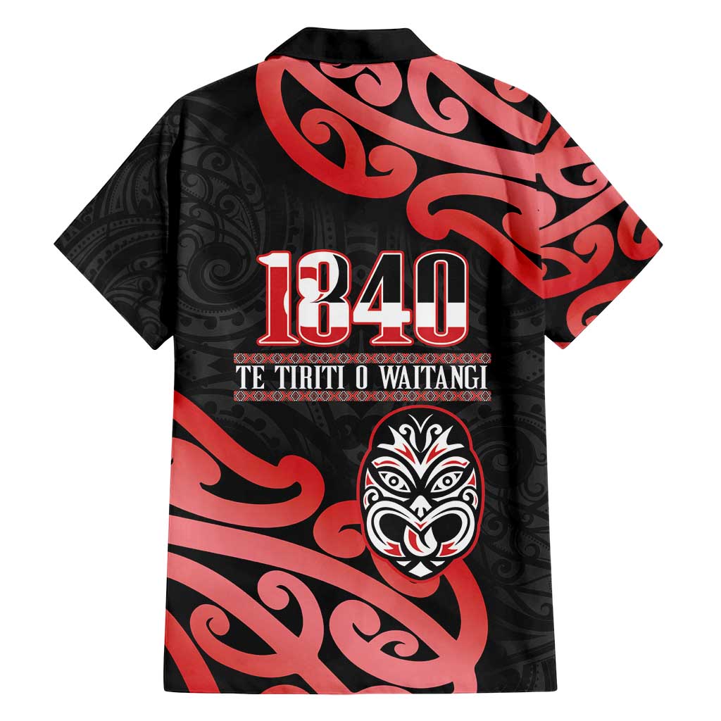 New Zealand 1840 Waitangi Day Family Matching Off Shoulder Short Dress and Hawaiian Shirt Aotearoa Haka Mask - Red Version LT14 - Polynesian Pride