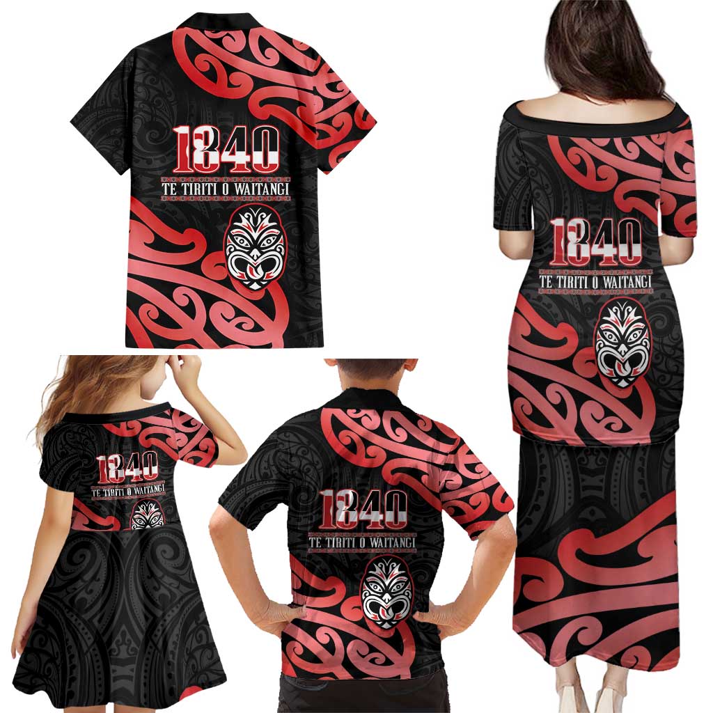 New Zealand 1840 Waitangi Day Family Matching Puletasi and Hawaiian Shirt Aotearoa Haka Mask - Red Version LT14 - Polynesian Pride