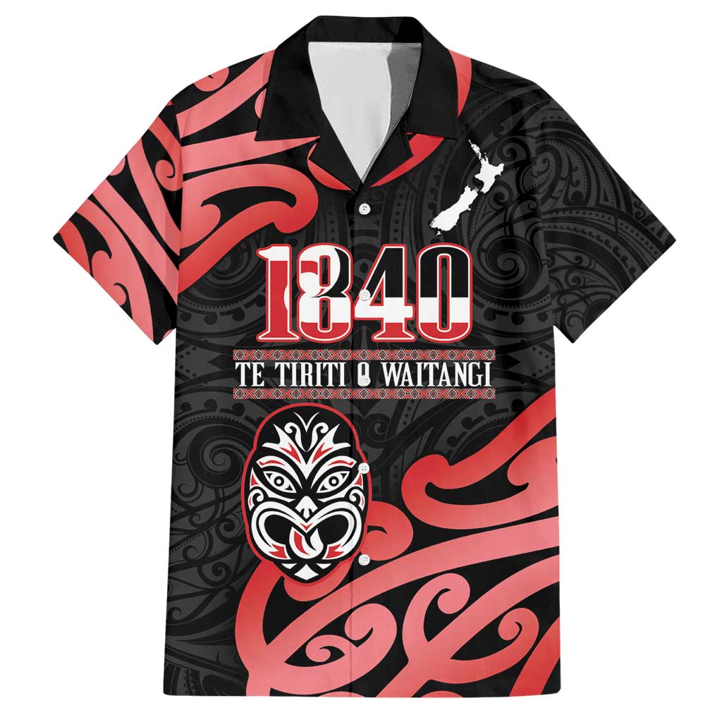 New Zealand 1840 Waitangi Day Family Matching Short Sleeve Bodycon Dress and Hawaiian Shirt Aotearoa Haka Mask - Red Version LT14 Dad's Shirt - Short Sleeve Red - Polynesian Pride