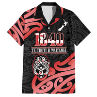 New Zealand 1840 Waitangi Day Family Matching Short Sleeve Bodycon Dress and Hawaiian Shirt Aotearoa Haka Mask - Red Version LT14 Dad's Shirt - Short Sleeve Red - Polynesian Pride