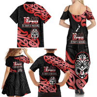New Zealand 1840 Waitangi Day Family Matching Summer Maxi Dress and Hawaiian Shirt Aotearoa Haka Mask - Red Version LT14 - Polynesian Pride