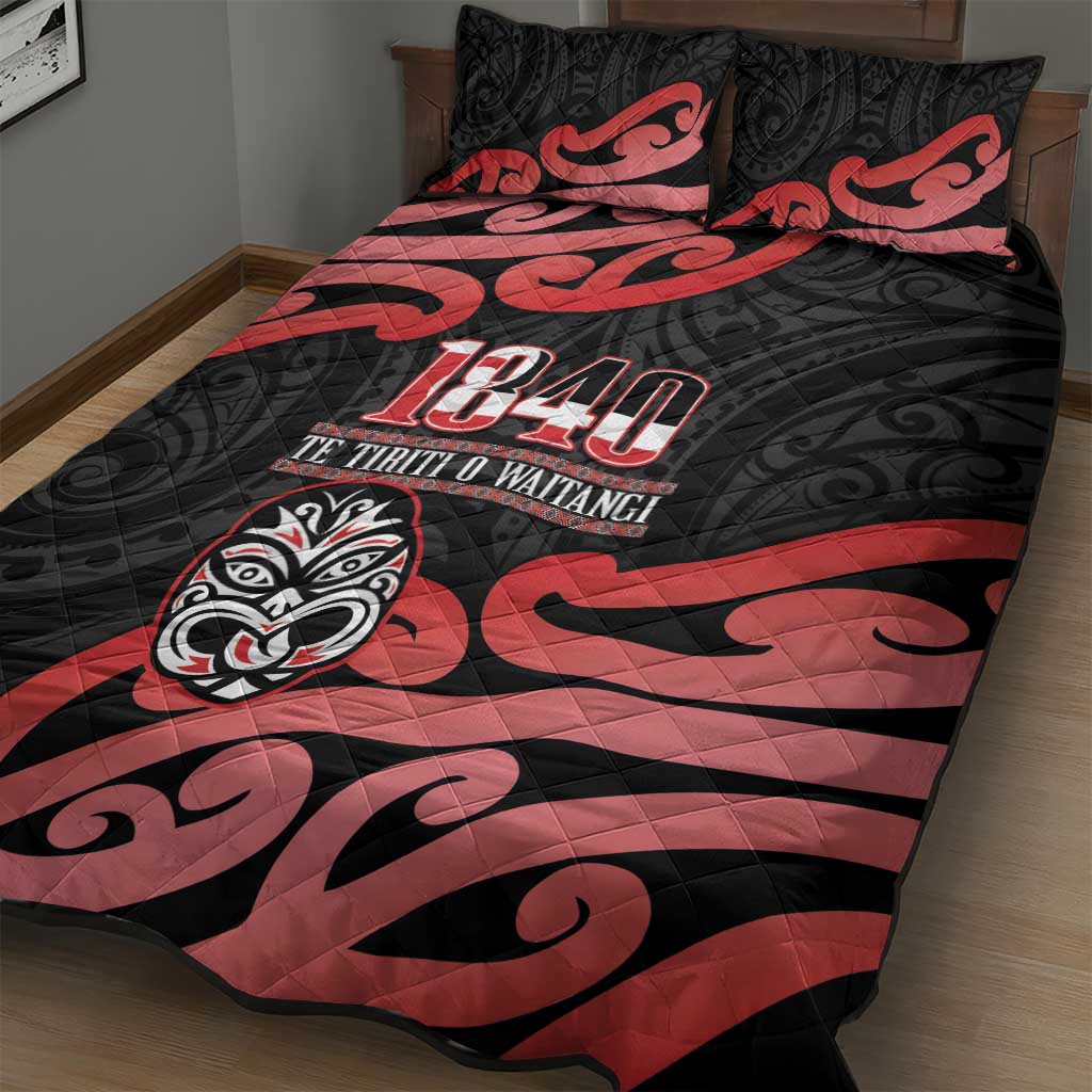 New Zealand 1840 Waitangi Day Quilt Bed Set Aotearoa Haka Mask - Red Version LT14 - Polynesian Pride