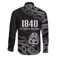 New Zealand 1840 Waitangi Day Family Matching Long Sleeve Bodycon Dress and Hawaiian Shirt Aotearoa Haka Mask - Black Version LT14 - Polynesian Pride