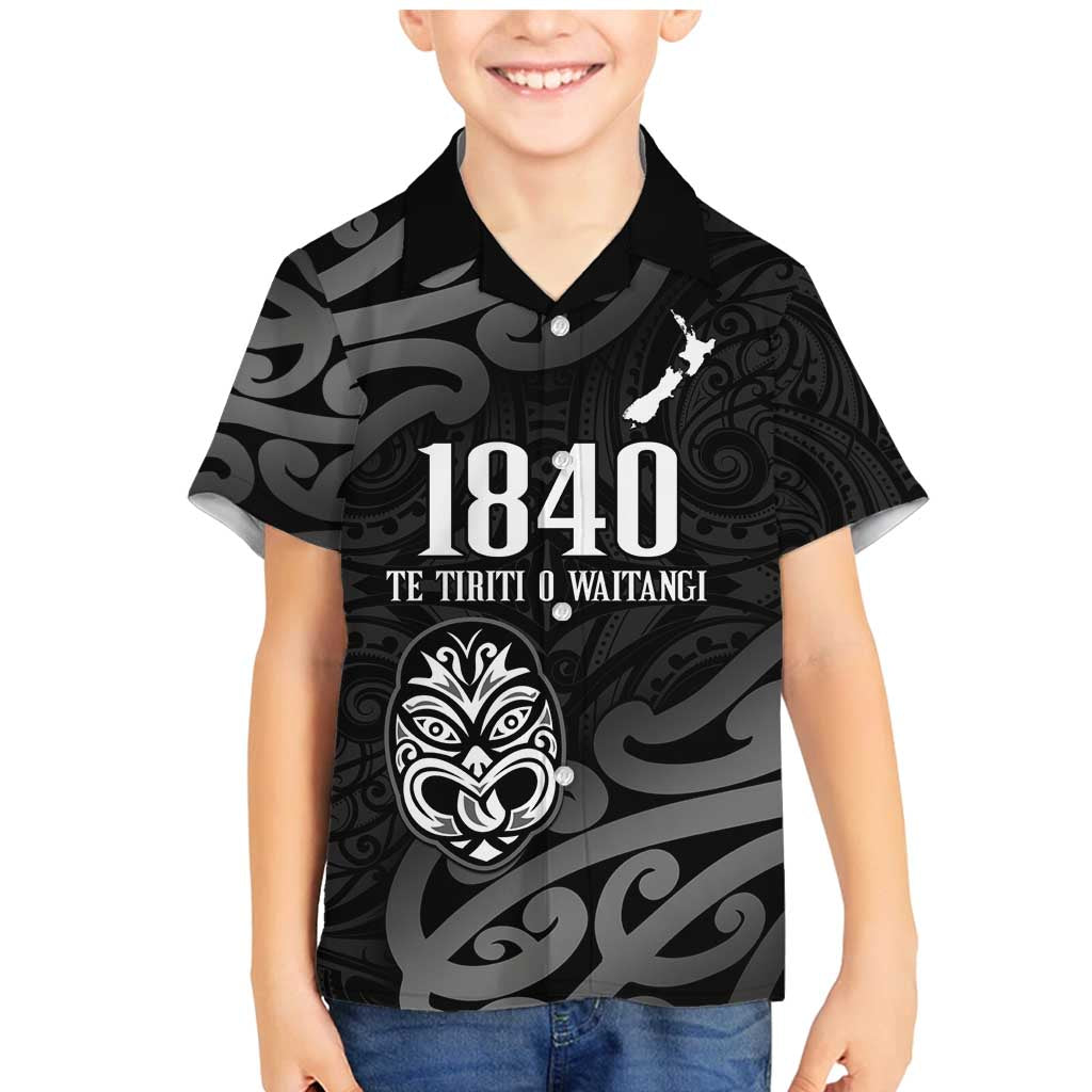 New Zealand 1840 Waitangi Day Family Matching Mermaid Dress and Hawaiian Shirt Aotearoa Haka Mask - Black Version LT14 Son's Shirt Black - Polynesian Pride