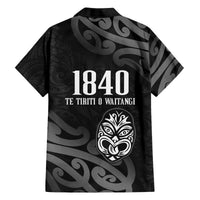 New Zealand 1840 Waitangi Day Family Matching Off The Shoulder Long Sleeve Dress and Hawaiian Shirt Aotearoa Haka Mask - Black Version LT14 - Polynesian Pride