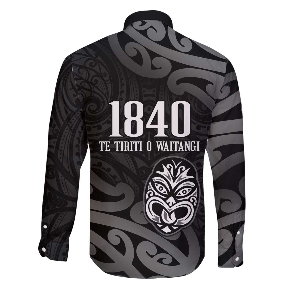 New Zealand 1840 Waitangi Day Family Matching Off The Shoulder Long Sleeve Dress and Hawaiian Shirt Aotearoa Haka Mask - Black Version LT14 - Polynesian Pride