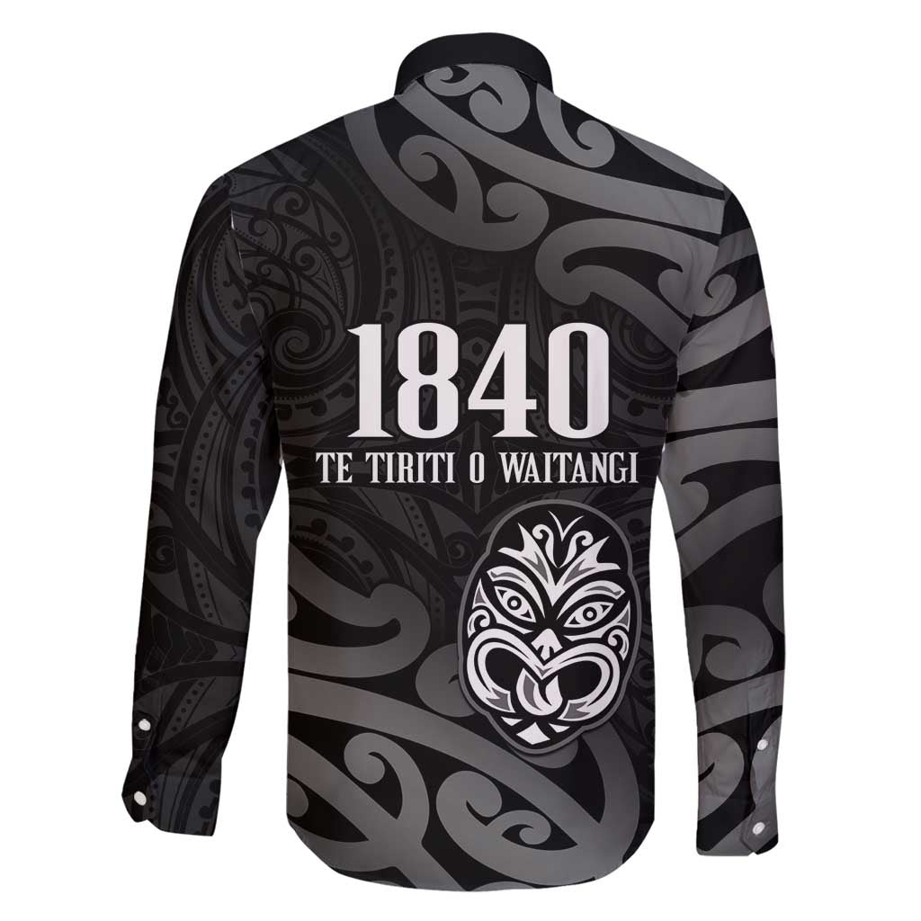 New Zealand 1840 Waitangi Day Family Matching Off Shoulder Maxi Dress and Hawaiian Shirt Aotearoa Haka Mask - Black Version LT14 - Polynesian Pride