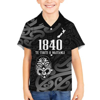 New Zealand 1840 Waitangi Day Family Matching Off Shoulder Maxi Dress and Hawaiian Shirt Aotearoa Haka Mask - Black Version LT14 Son's Shirt Black - Polynesian Pride