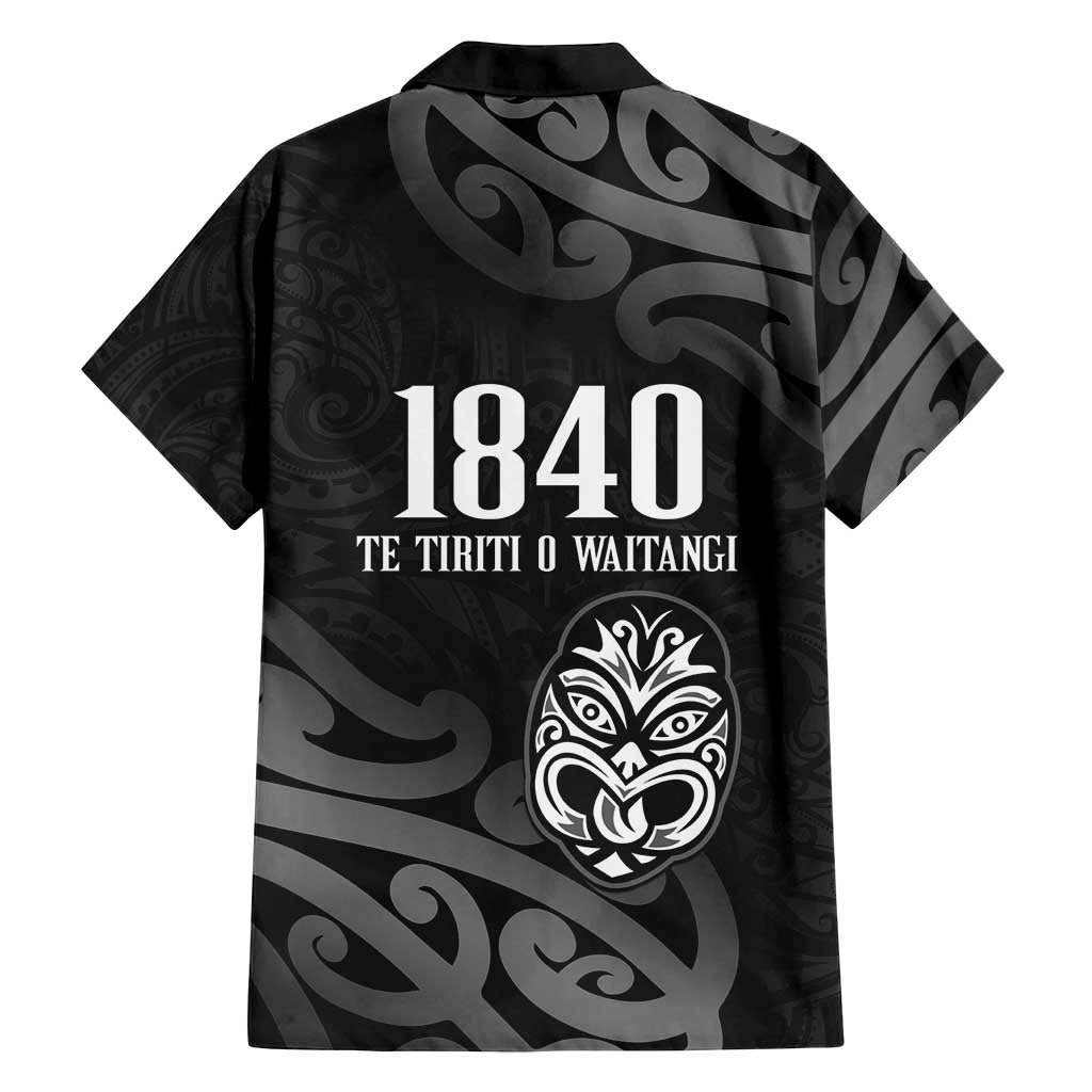 New Zealand 1840 Waitangi Day Family Matching Off Shoulder Short Dress and Hawaiian Shirt Aotearoa Haka Mask - Black Version LT14 - Polynesian Pride