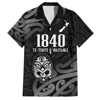 New Zealand 1840 Waitangi Day Family Matching Puletasi and Hawaiian Shirt Aotearoa Haka Mask - Black Version LT14 Dad's Shirt - Short Sleeve Black - Polynesian Pride