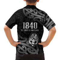 New Zealand 1840 Waitangi Day Family Matching Summer Maxi Dress and Hawaiian Shirt Aotearoa Haka Mask - Black Version LT14 - Polynesian Pride