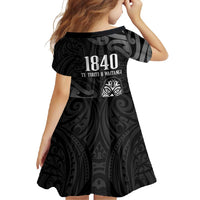 New Zealand 1840 Waitangi Day Family Matching Summer Maxi Dress and Hawaiian Shirt Aotearoa Haka Mask - Black Version LT14 - Polynesian Pride