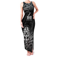 New Zealand 1840 Waitangi Day Family Matching Tank Maxi Dress and Hawaiian Shirt Aotearoa Haka Mask - Black Version LT14 Mom's Dress Black - Polynesian Pride