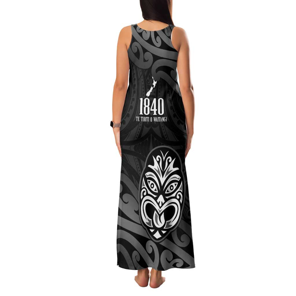 New Zealand 1840 Waitangi Day Family Matching Tank Maxi Dress and Hawaiian Shirt Aotearoa Haka Mask - Black Version LT14 - Polynesian Pride