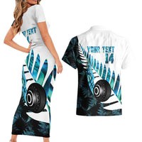New Zealand Lawn Bowls Custom Couples Matching Short Sleeve Bodycon Dress and Hawaiian Shirt Aotearoa Silver Fern Paua Shell LT14 - Polynesian Pride