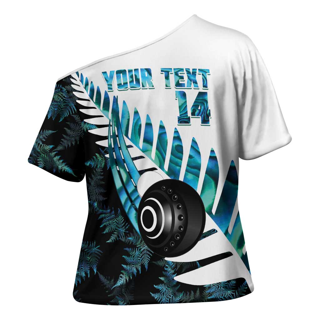 New Zealand Lawn Bowls Custom Cross Shoulder Shirt Aotearoa Silver Fern Paua Shell LT14 - Polynesian Pride