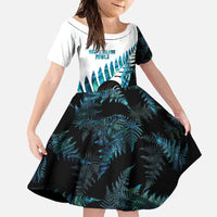 New Zealand Lawn Bowls Custom Family Matching Long Sleeve Bodycon Dress and Hawaiian Shirt Aotearoa Silver Fern Paua Shell LT14 Daughter's Dress Black - Polynesian Pride