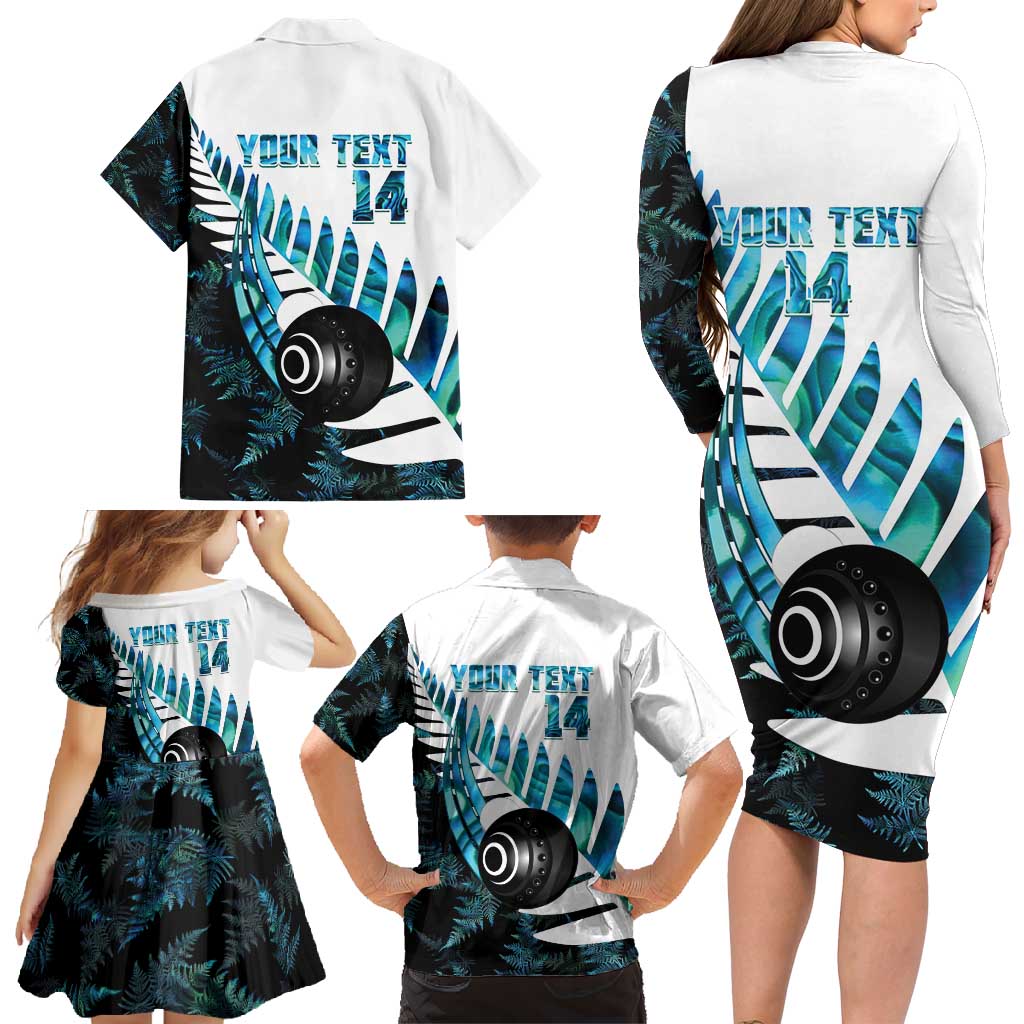 New Zealand Lawn Bowls Custom Family Matching Long Sleeve Bodycon Dress and Hawaiian Shirt Aotearoa Silver Fern Paua Shell LT14 - Polynesian Pride