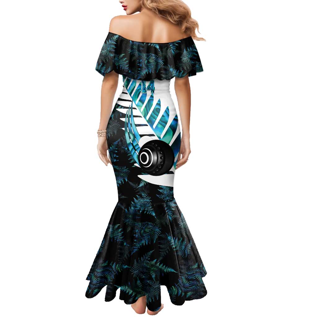 New Zealand Lawn Bowls Custom Family Matching Mermaid Dress and Hawaiian Shirt Aotearoa Silver Fern Paua Shell LT14 - Polynesian Pride
