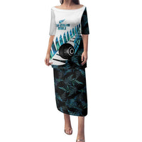 New Zealand Lawn Bowls Custom Family Matching Puletasi and Hawaiian Shirt Aotearoa Silver Fern Paua Shell LT14 Mom's Dress Black - Polynesian Pride