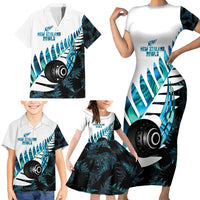 New Zealand Lawn Bowls Custom Family Matching Short Sleeve Bodycon Dress and Hawaiian Shirt Aotearoa Silver Fern Paua Shell LT14 - Polynesian Pride