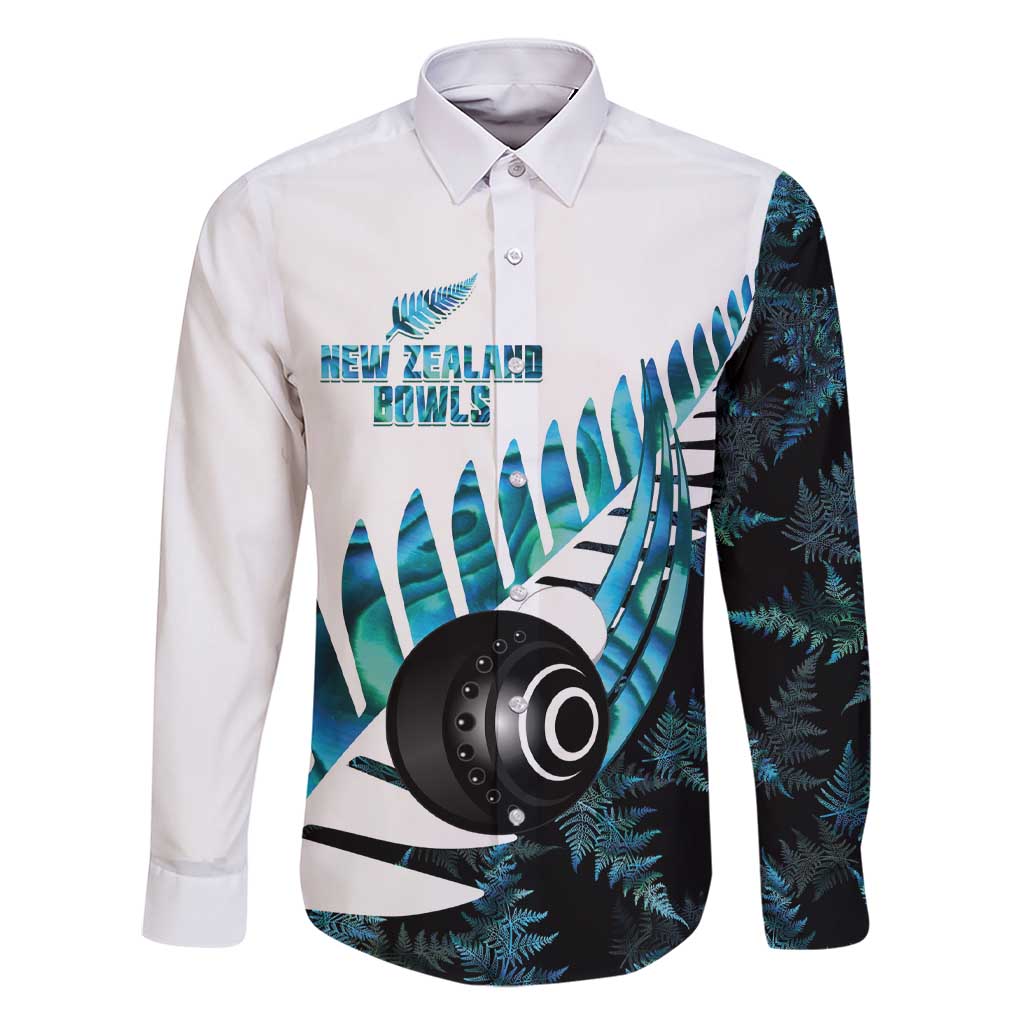 New Zealand Lawn Bowls Custom Family Matching Short Sleeve Bodycon Dress and Hawaiian Shirt Aotearoa Silver Fern Paua Shell LT14 Dad's Shirt - Long Sleeve Black - Polynesian Pride