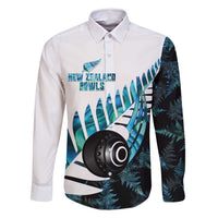 New Zealand Lawn Bowls Custom Family Matching Summer Maxi Dress and Hawaiian Shirt Aotearoa Silver Fern Paua Shell LT14 Dad's Shirt - Long Sleeve Black - Polynesian Pride