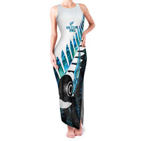 New Zealand Lawn Bowls Custom Family Matching Tank Maxi Dress and Hawaiian Shirt Aotearoa Silver Fern Paua Shell LT14 Mom's Dress Black - Polynesian Pride