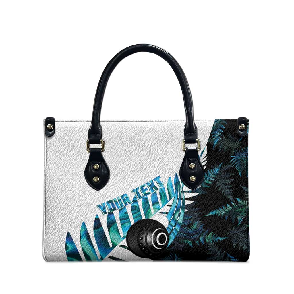 New Zealand Lawn Bowls Custom Leather Bag Aotearoa Silver Fern Paua Shell LT14 - Polynesian Pride