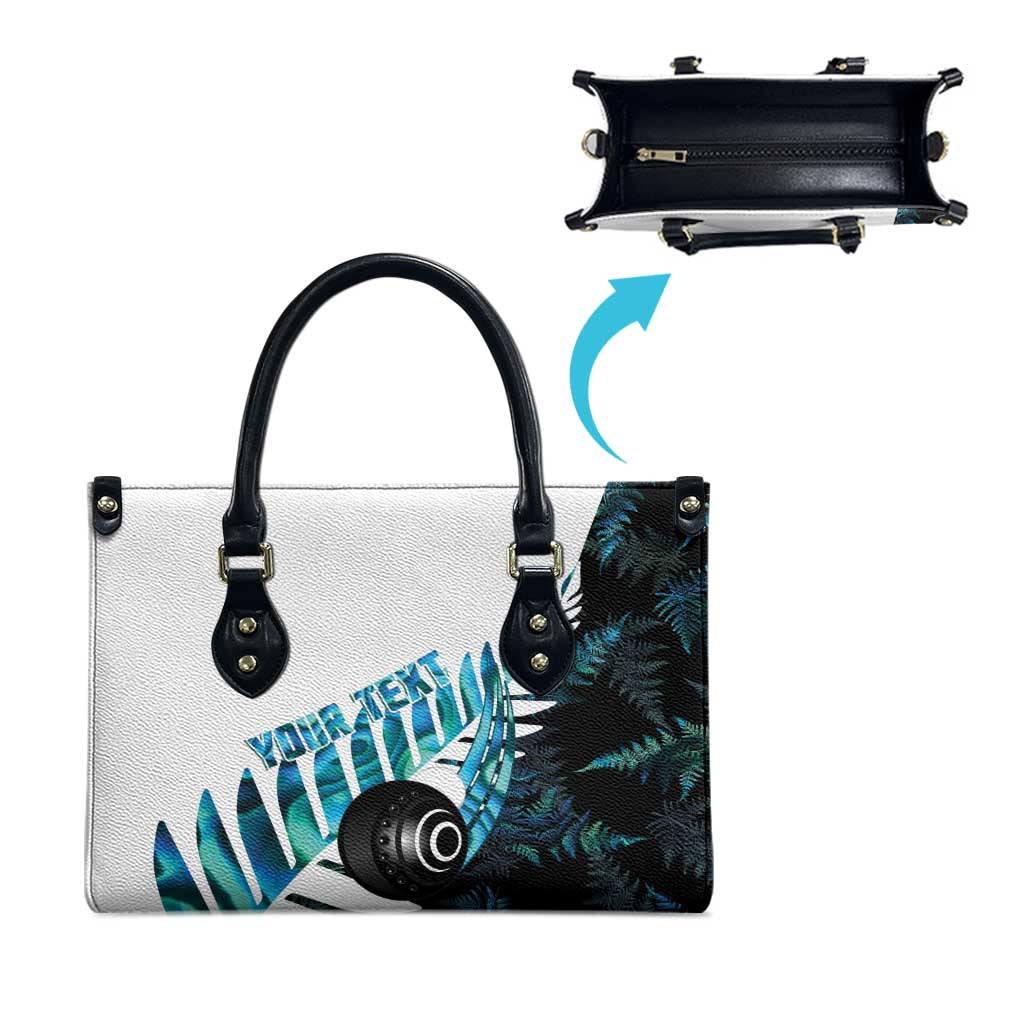New Zealand Lawn Bowls Custom Leather Bag Aotearoa Silver Fern Paua Shell LT14 - Polynesian Pride