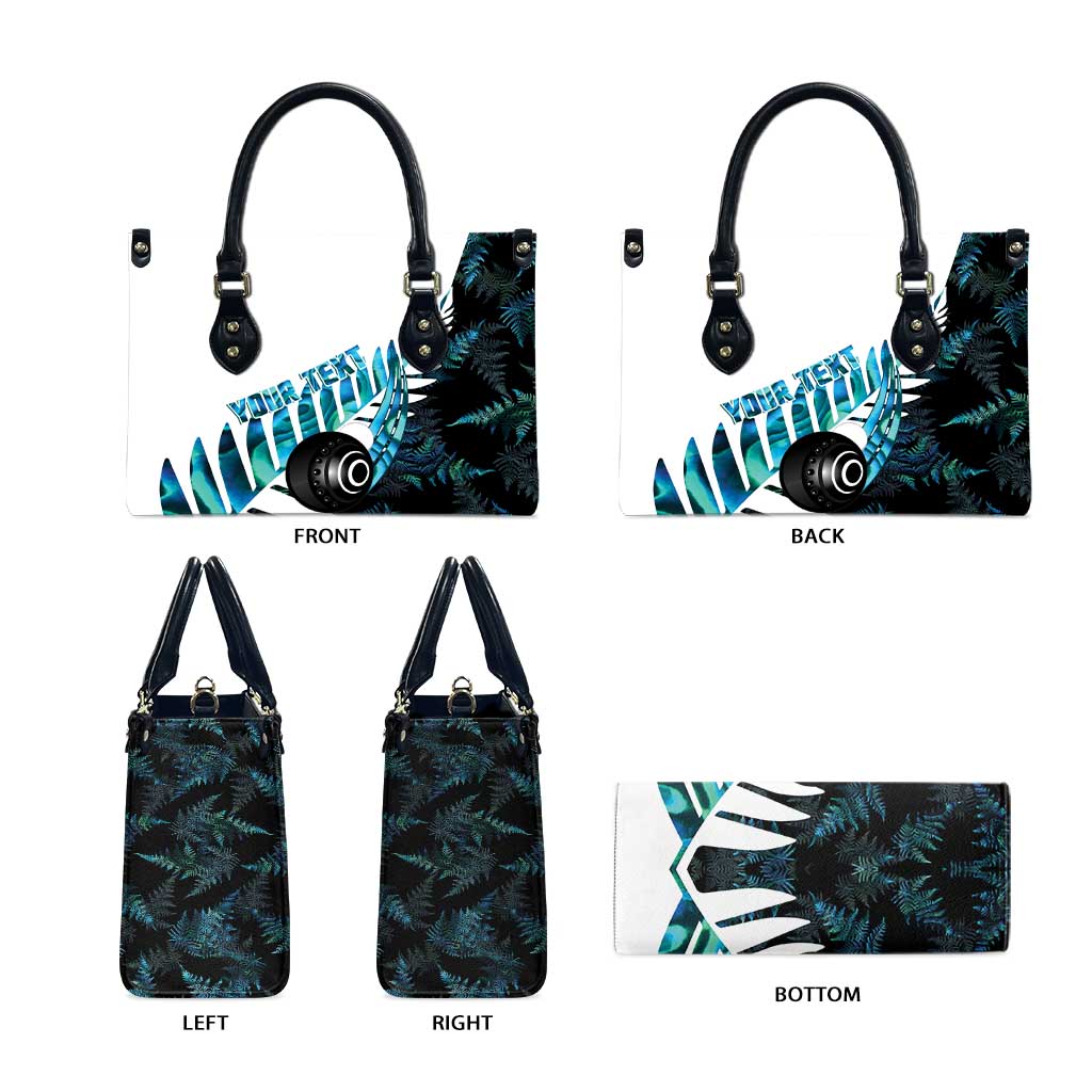 New Zealand Lawn Bowls Custom Leather Bag Aotearoa Silver Fern Paua Shell LT14 - Polynesian Pride