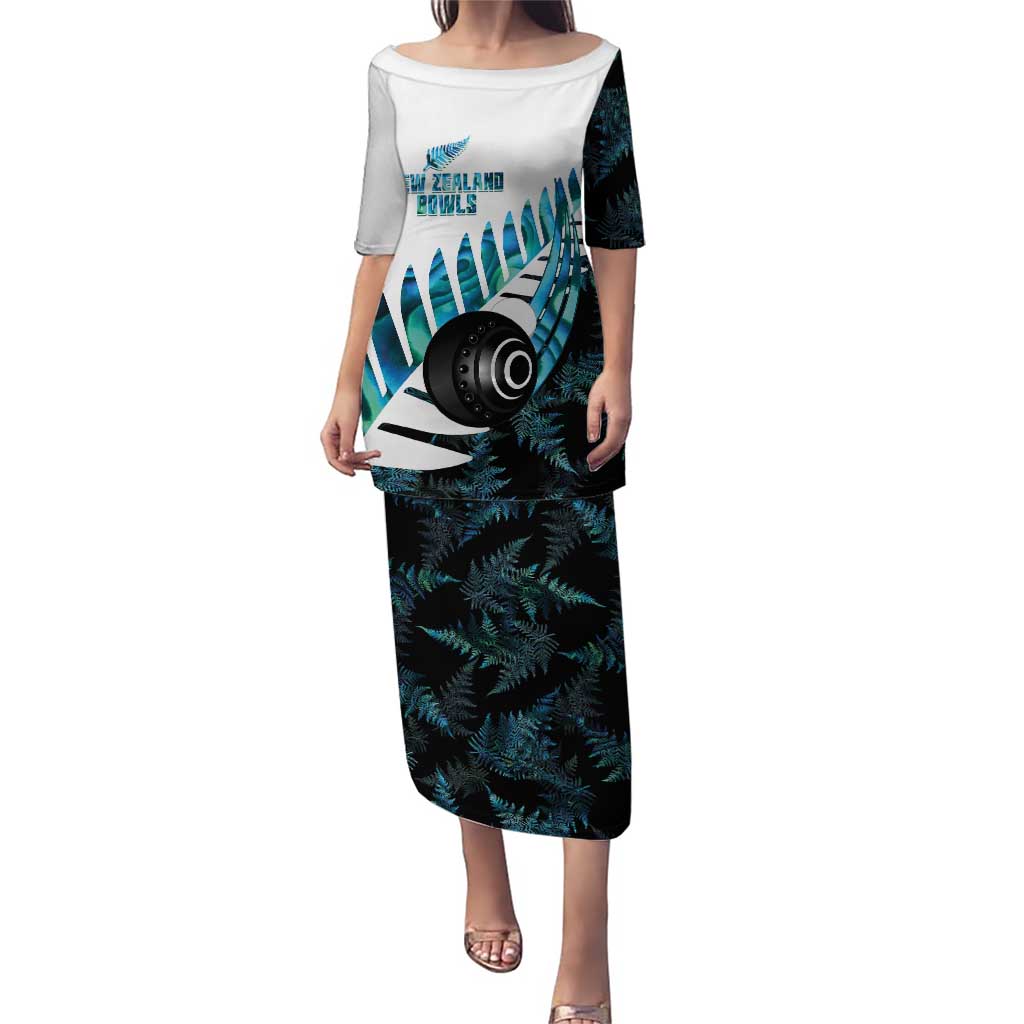 New Zealand Lawn Bowls Custom Puletasi Aotearoa Silver Fern Paua Shell - Polynesian Pride