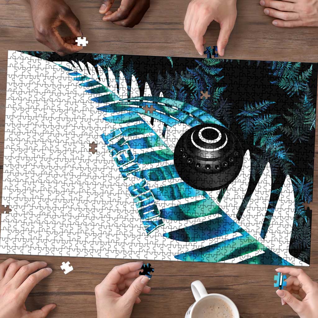 New Zealand Lawn Bowls Custom Puzzle Aotearoa Silver Fern Paua Shell LT14 - Polynesian Pride