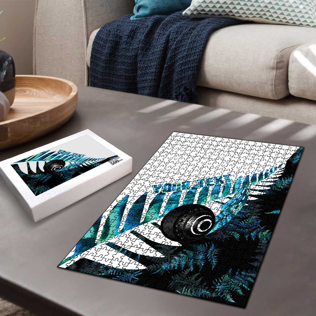 New Zealand Lawn Bowls Custom Puzzle Aotearoa Silver Fern Paua Shell LT14 - Polynesian Pride