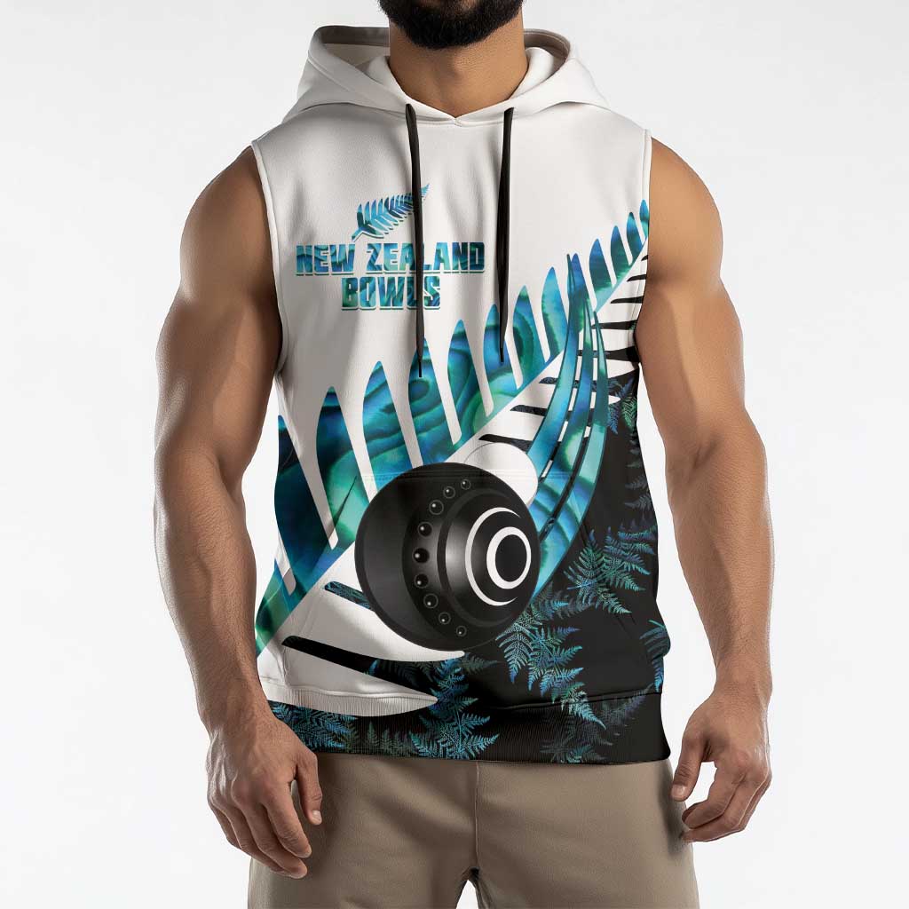 New Zealand Lawn Bowls Custom Sleeveless Hoodie Aotearoa Silver Fern Paua Shell - Polynesian Pride