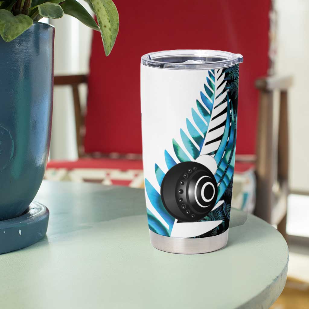 New Zealand Lawn Bowls Custom Tumbler Cup Aotearoa Silver Fern Paua Shell - Polynesian Pride