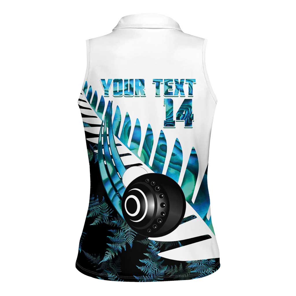 New Zealand Lawn Bowls Custom Women Sleeveless Polo Shirt Aotearoa Silver Fern Paua Shell LT14 - Polynesian Pride