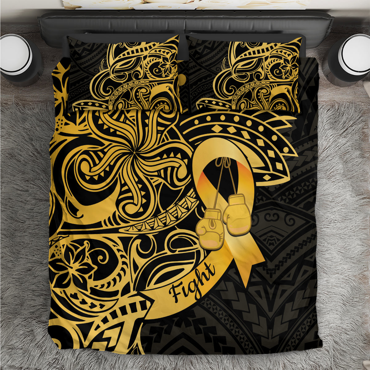 Polynesia Bone Cancer Awareness Bedding Set Fight Warriors LT14 Black - Polynesian Pride